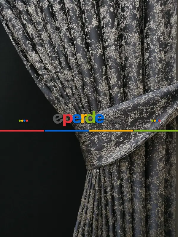 Patine Desenli Krem Antresit Desenli Jakar Fon Perde (180cm En)- Antrasit