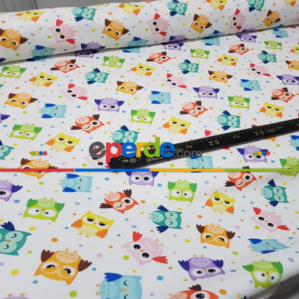 Bebek Odası Fon - Renkli Baykuş Desenli Hazır Fon Perde - Kumaşı Kalındır Duck Bezi Değildir- Çok Renkli