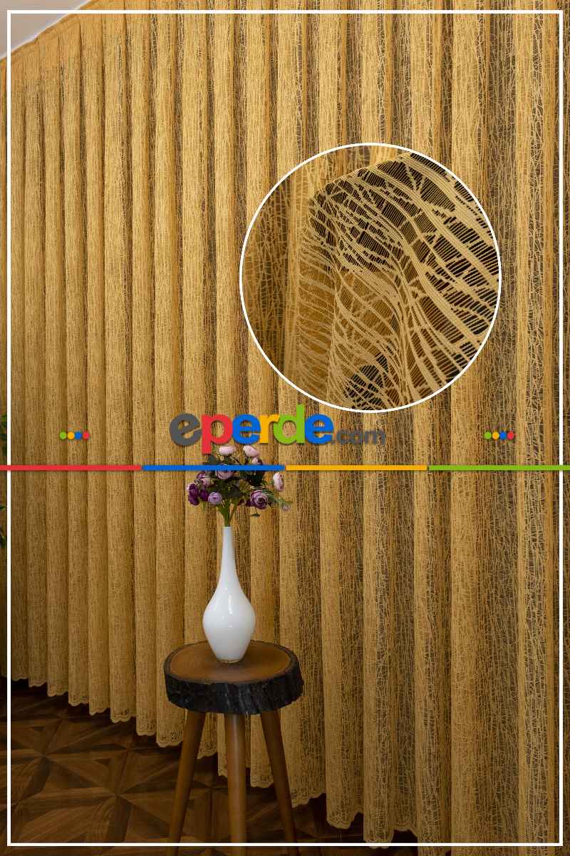 Koyu Sarı Hardal Renk Tül Camkırığı Tül