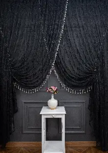 Siyah Sarmaşık Desen Tül Kruvaze Tül Perde Yanki Tül