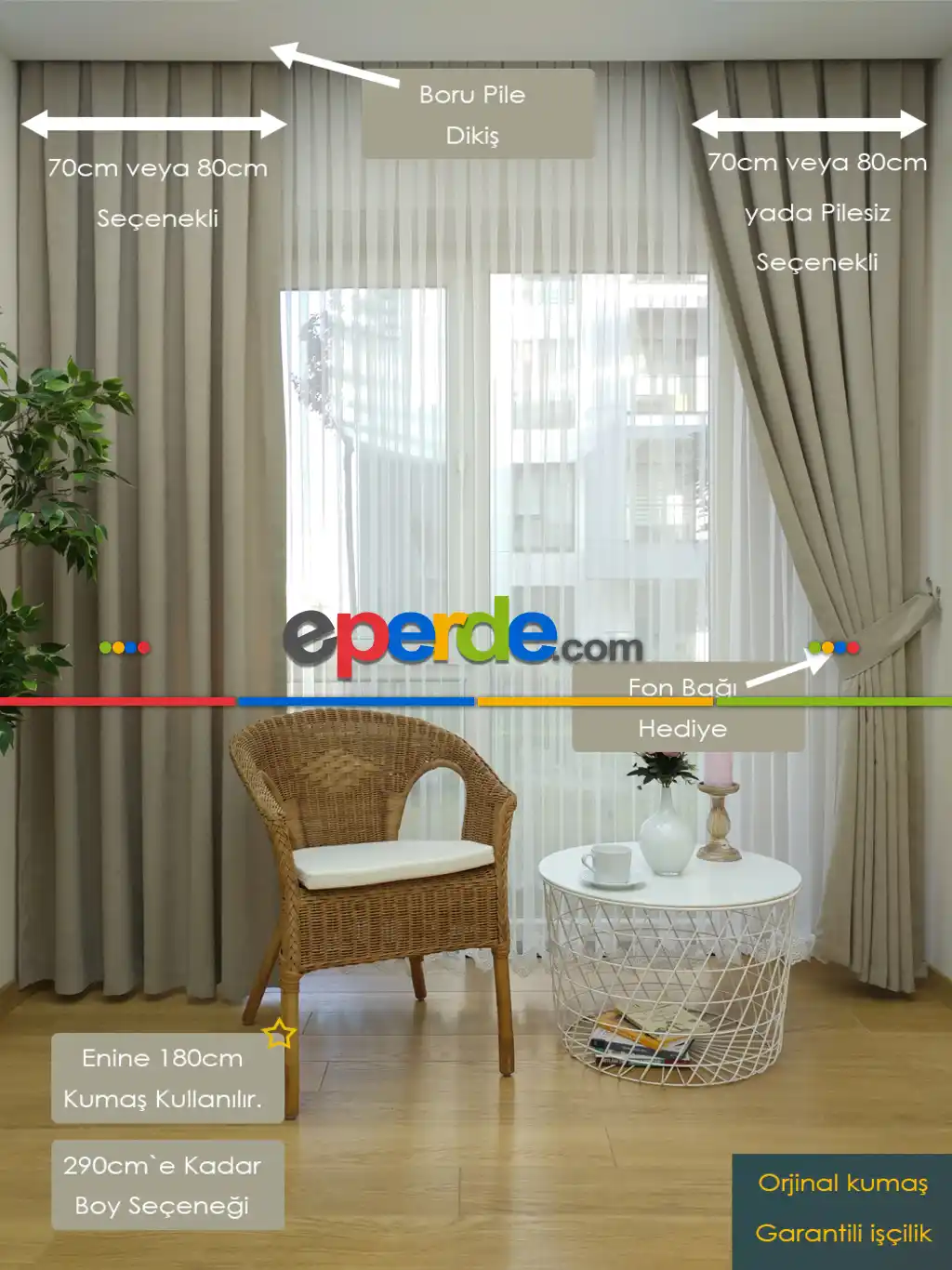 Bej Rengi Fon Perde 180cm En- Bej
