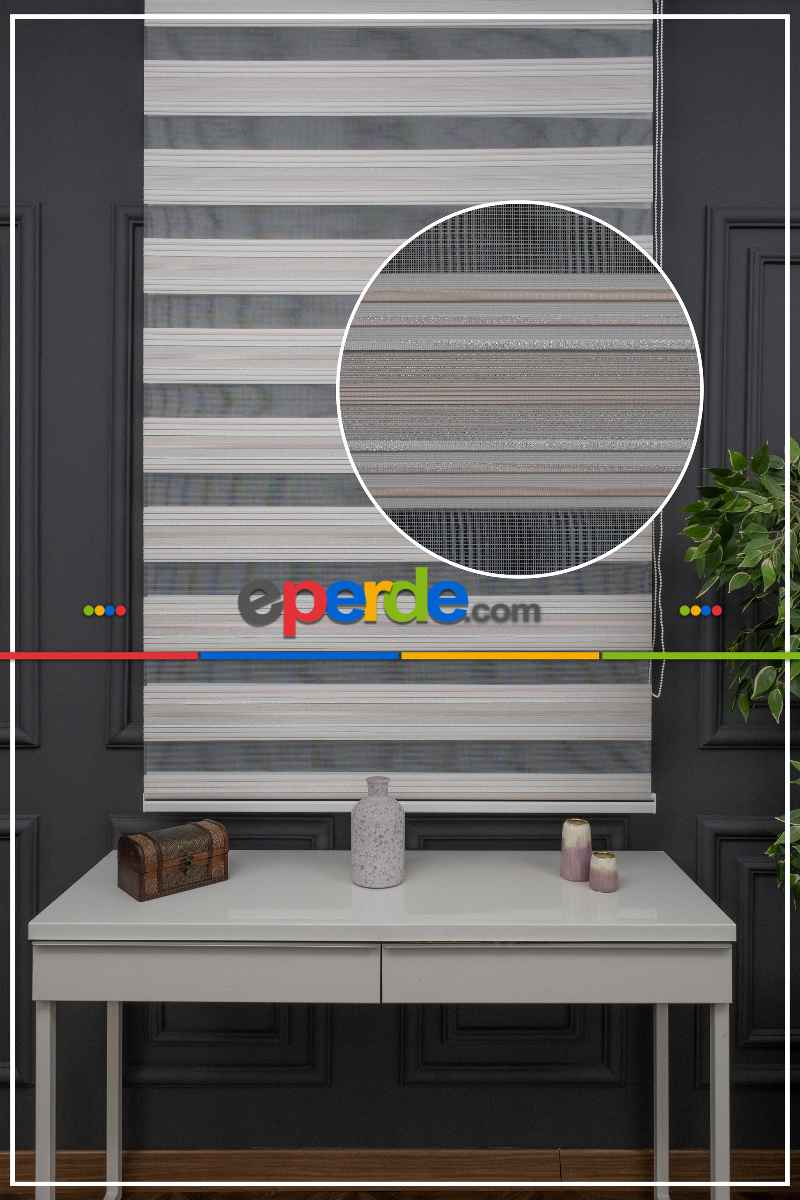 Oturma Odası - Zebra Perde - Gümüş Simli Pileli Zebra Perde - Renk Geçişli Zebra Perde