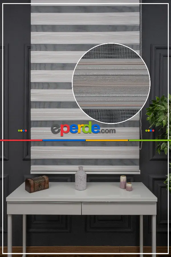 Yatak Odası - Zebra Perde - Gümüş Simli Pileli Zebra Perde - Renk Geçişli Zebra Perde