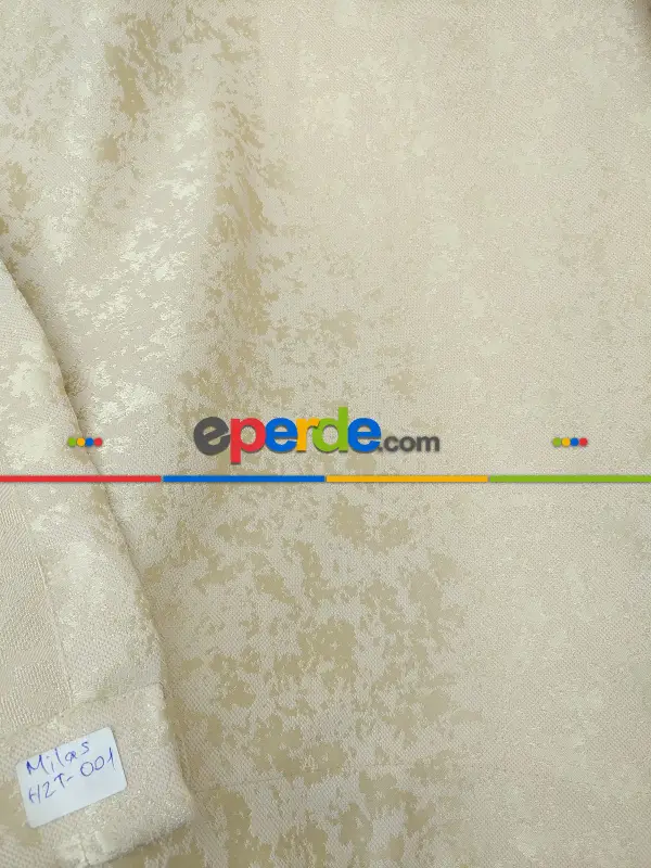 Yatak Odası - PatineDesenli Açık Bej Duz Jakar Fon Perde (180)- Bej