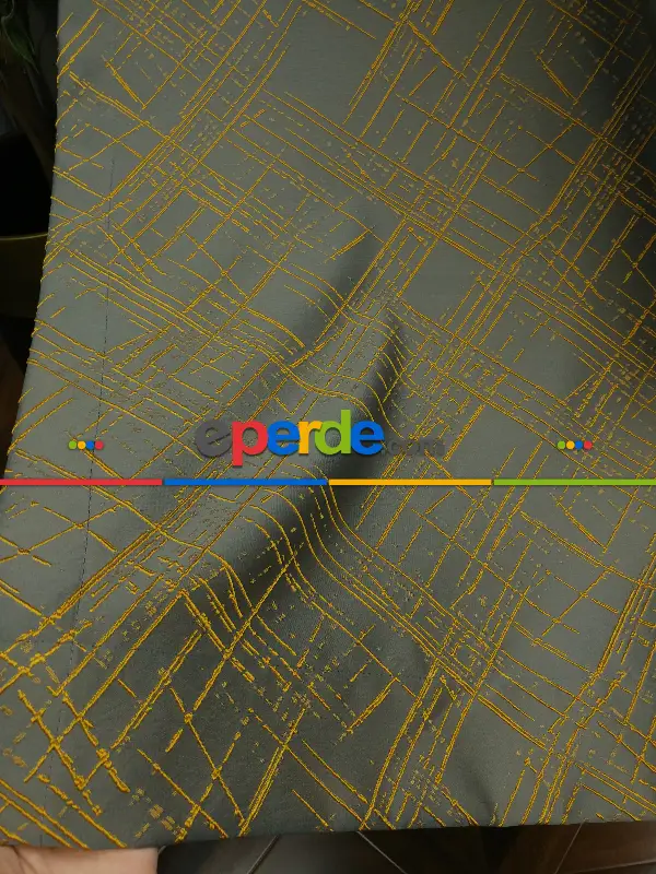 Jakar Desenli Fon Perde- Füme-hardal Sarısı