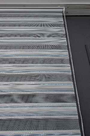 Mavi Krem Gümüş Simli Plise Zebra Perde