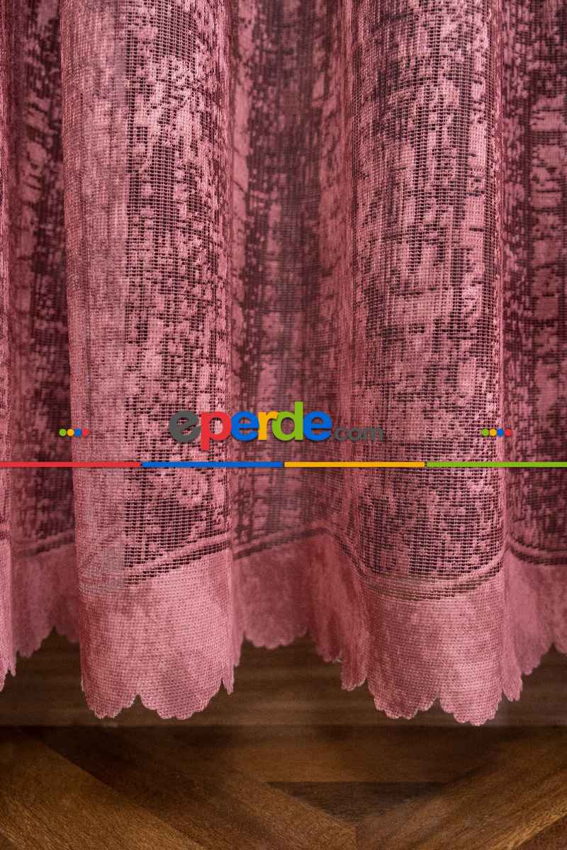 Modern Pembe Ve Kahverengi Desenli Degrade Geçişli Örme Tül Perde Yüksek Kalite