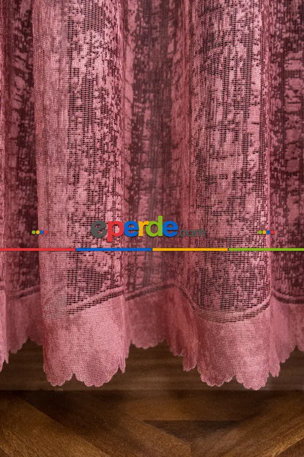 Modern Pembe Ve Kahverengi Desenli Degrade Geçişli Örme Tül Perde Yüksek Kalite