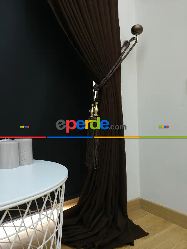 Düz Renk Dökümlü Fon Perde (150)- Kahverengi