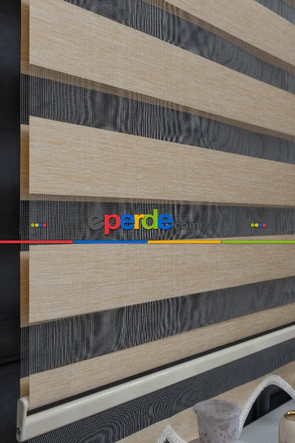 60x200 Hazır Koyu Krem Bambu Zebra Perde