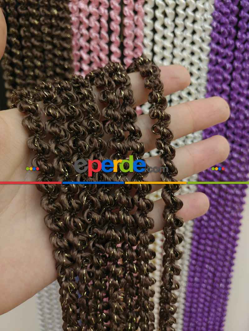 Mutfak İp Perde - Altın Kahve Rengi İp Perde Duble Bukle Serisi- Altın-kahve