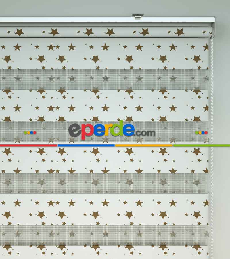 Yıldız Desenli Baskılı Zebra Perde- Çok Renkli