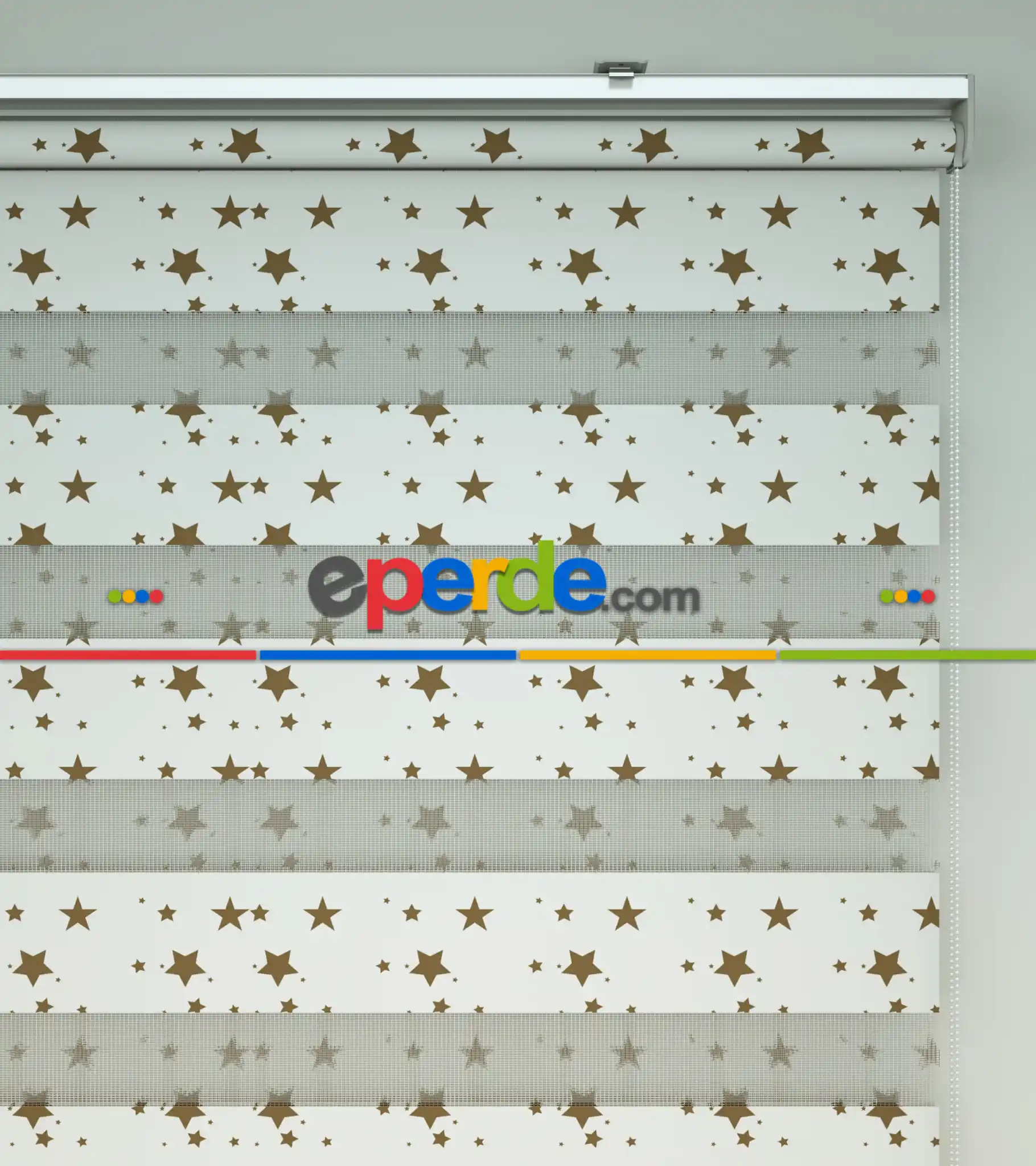 Çocuk Odası - Yıldız Desenli Baskılı Zebra Perde- Çok Renkli