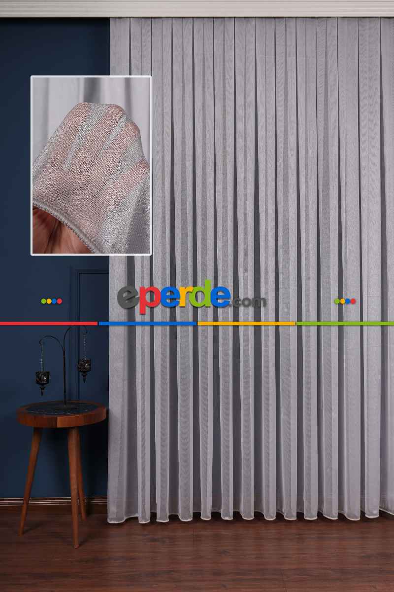 Salon Tül - Gri Düz Tül Perde Ütü Istemez
