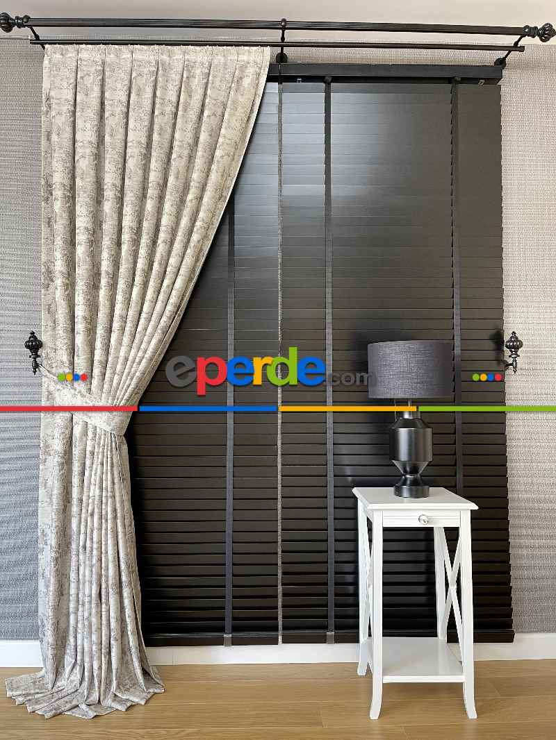 Bej Kahve Desenli Jakar Fon Perde (180)- Kahve Açık