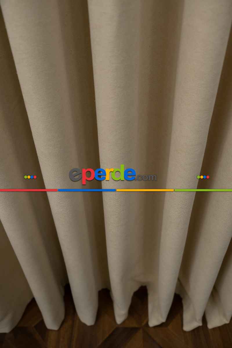 Açık Bej Rengi Düz Fon Perde Dökümlü Fon Perde 03