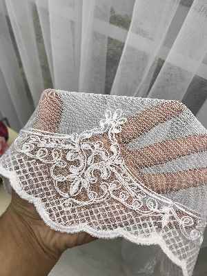 Ekru Fransız Dantel Etek Ucu Güpür İşlemeli Salon Perdesi 2021- Ekru