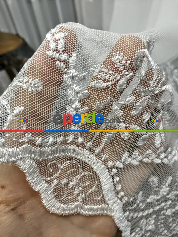 Salon Tül Perde - Grek Brode İşlemeli Yüksek Nakış Kaliteli Yeni Sezon Ürün- Ekru