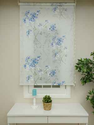 Fantazi Stor Perde Özel Yakma Serisi- Mavi-ekru