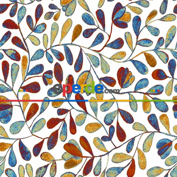 Yatak Odası - Yaprak Desenli Fon Perde Evm784 Kumaşı Kalındır Duck Bezi Değildir-  Çok Renkli 3