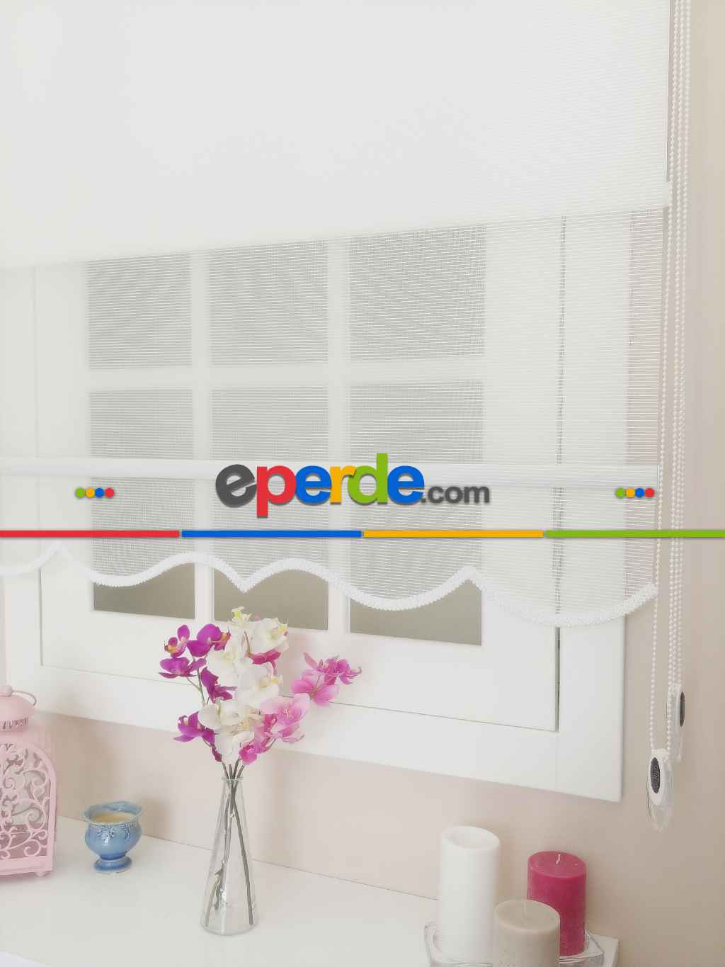 Çift Sistem Tül Stor Perde Clısson Series 1641- Beyaz İnce Çizgili Kare Sanal