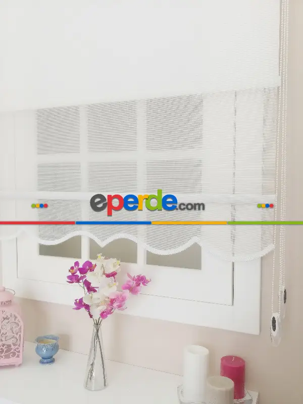 Çift Sistem Tül Stor Perde Clısson Series 1641- Beyaz İnce Çizgili Kare Sanal