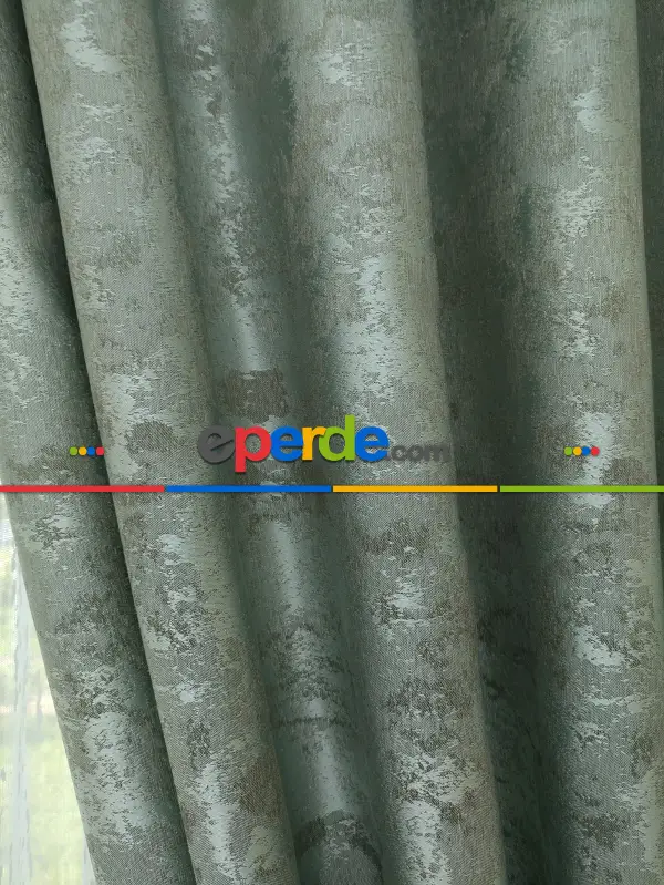 Patinedesenli Mint - Katyonik Jakar Fon Perde- Mint