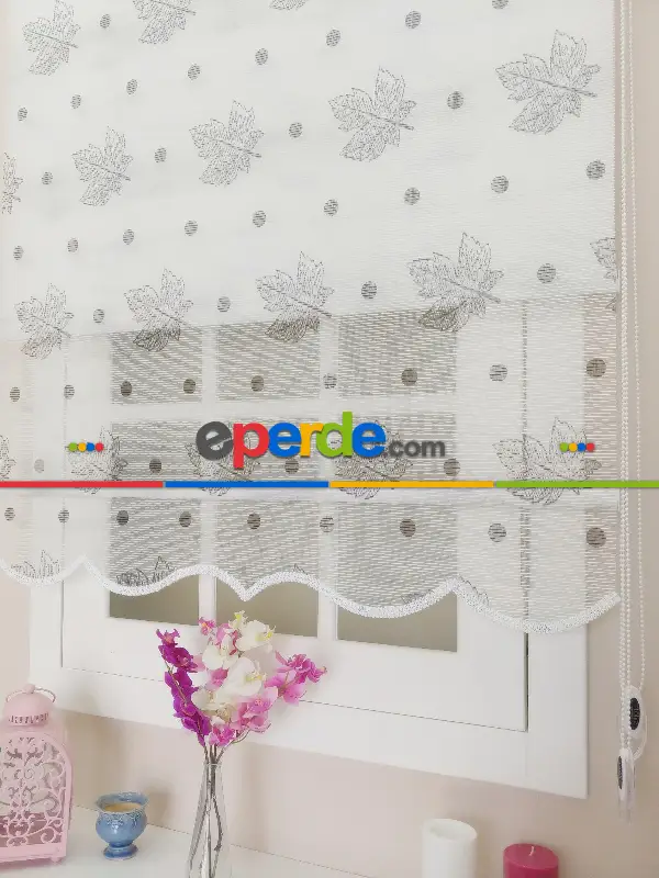 Çift Sistem Tül Stor Perde Clısson Series 1640- Beyaz Gri Baskılı