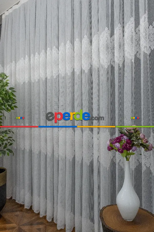 2022 Model Ekru Damask Desenli Örme 1.sınıf Kalite Tül Perde