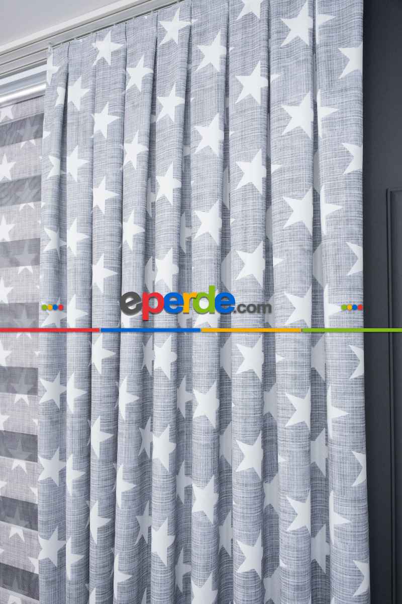 Kız ve Erkek Çocuk Odası Fon Perde - Gri Beyaz