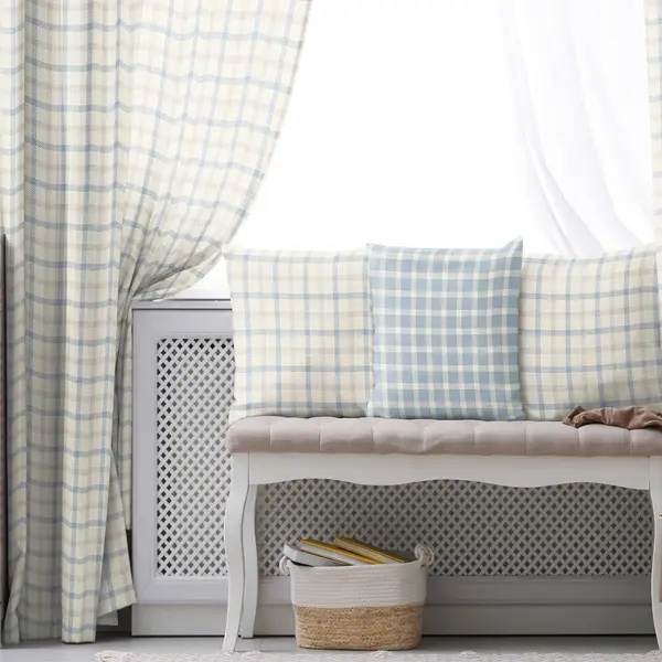 Erkek Çocuk ve Bebek Odası Fon Perde - Mavi Krem Bej - Ekose Desen