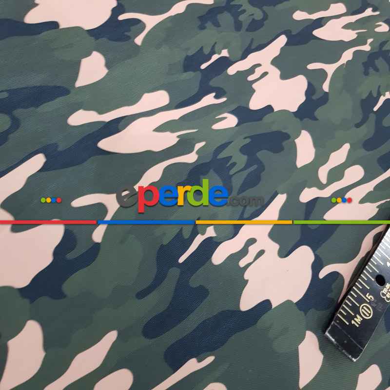 Kamuflaj Desenli Fon Perde Evm1134 Kumaşı Kalındır Duck Bezi Değildir- Yeşil-Bej