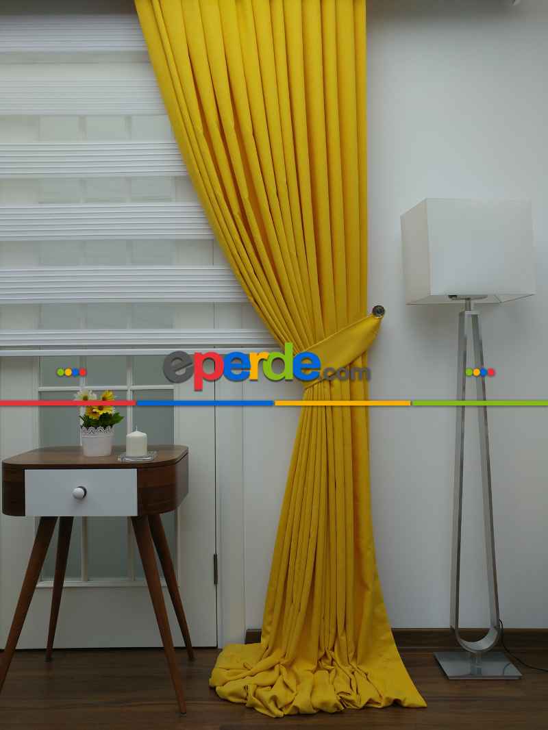 Sarı Düz Sade Mutfak Fon Perde Yan Kanat Perdesi- Sarı