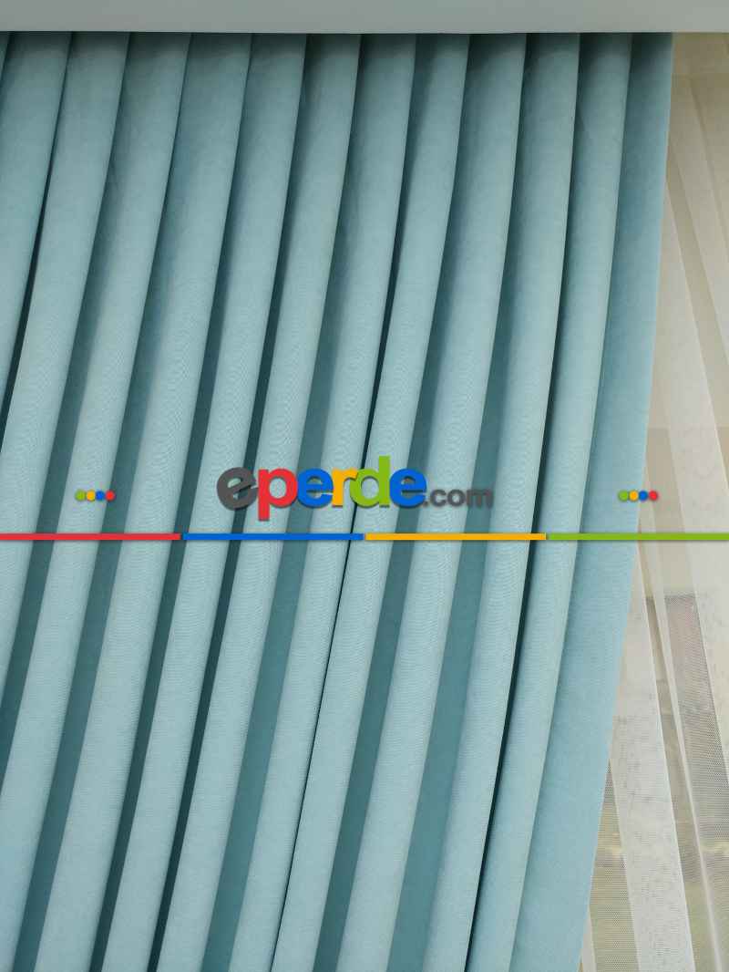 Mint Yeşili - Düz Fon Perde ( Dökümlü Fon Perde)- Kırmızı Koyu