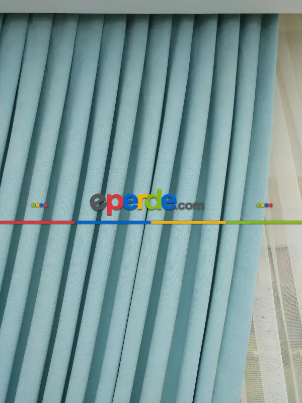 Salon Fon - Mint Yeşili - Düz Fon Perde (  Dökümlü Fon Perde)- Kırmızı Koyu