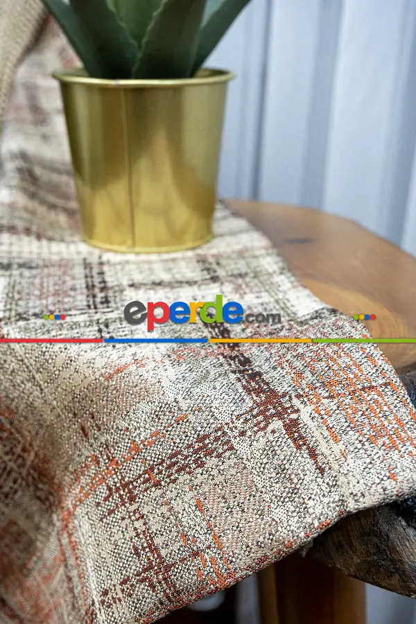 Patinedesenli Carmen Jakar Dokuma Fon Perde- Bej-kiremit Rengi