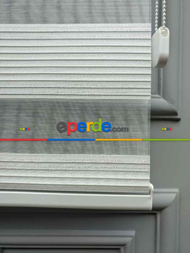 2025 Sezonu - Geniş Pileli (plise) Zebra Perde - Simli Zebra Perde- Gri Simli