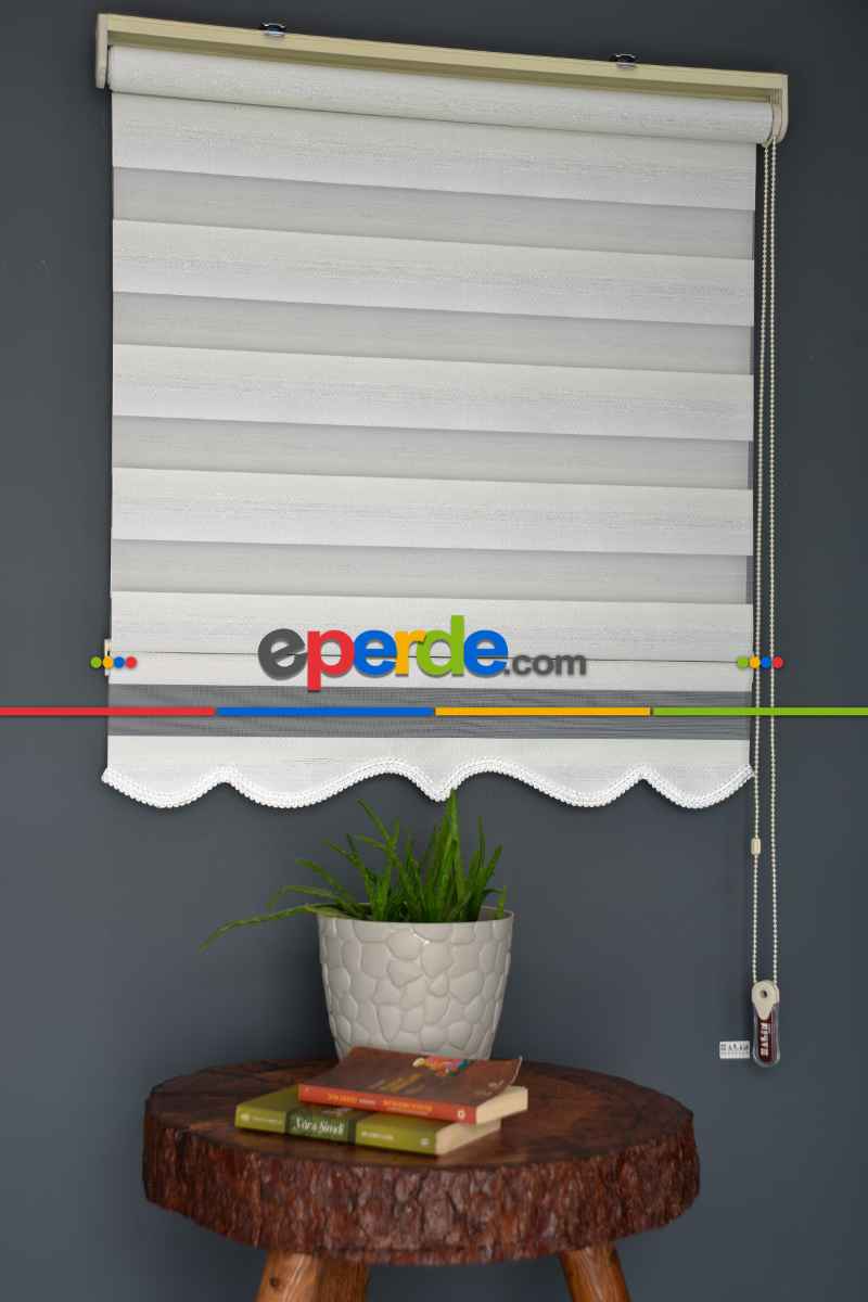 Halim Perdesan Zn-20 Beyaz & Ekru Renk Etekli Veya Eteksiz Zebra Stor Perde