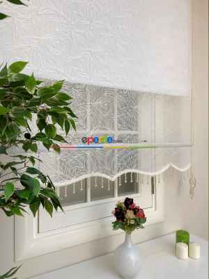 Son Kalite Çiftli Sistem Örme Tül Stor Perde- Beyaz