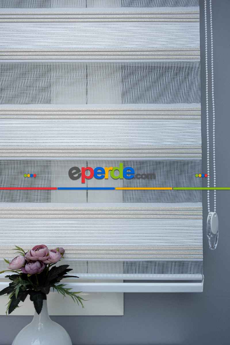 Yatak Odası - Zebra Perde Simli Pileli Yüksek Kalite Pliseli Zebra - Kornişe Kolay Montaj Ayağı Seçenekli - Standart Metal Kasalı