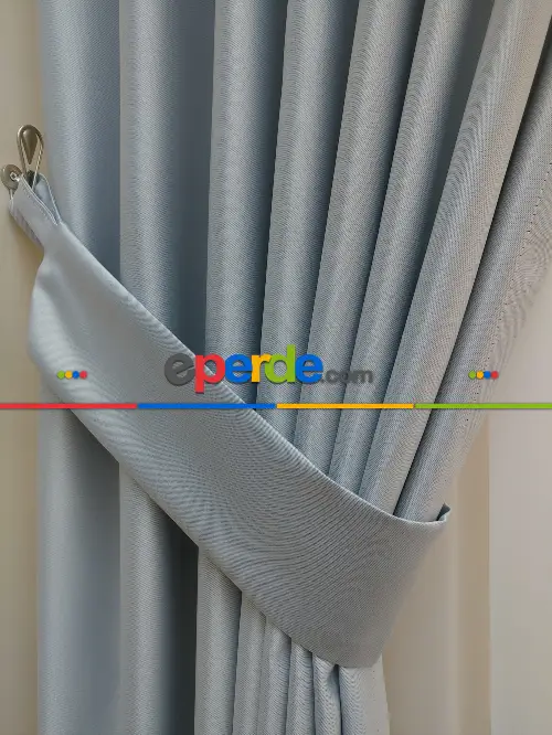 Açık Mavi - Gri Blackout Düz Fon Perde- Mavi Grimsi