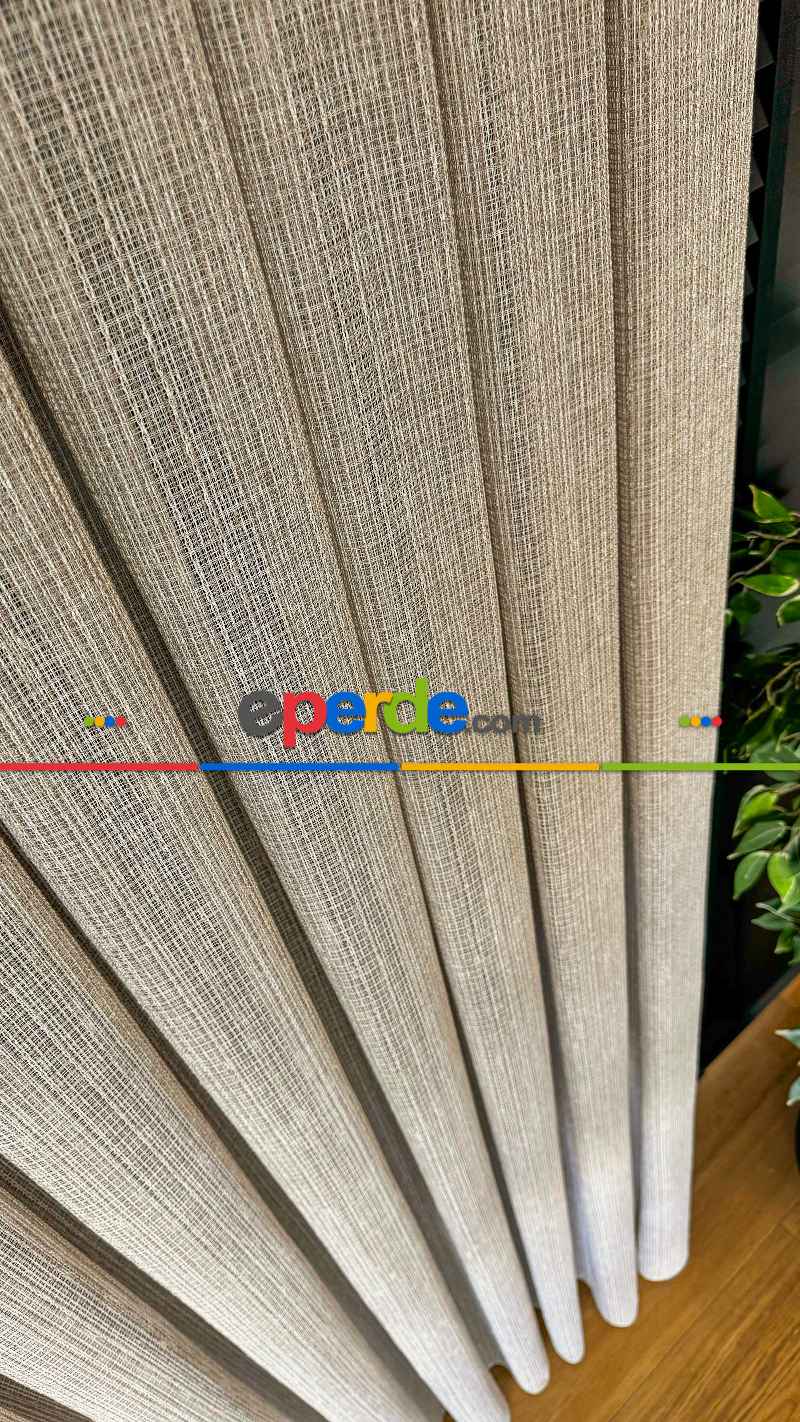Oturma Odası - Açık Kahve Özel Dokuma, Özel İplik Keten Düz Tül Perde - Ağır Gramajlı Premium