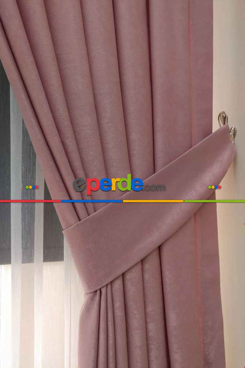 Soft Fon Perde Açık Pudra Kumaş Kanat Yan Perde- Pembe Pudra Pembe