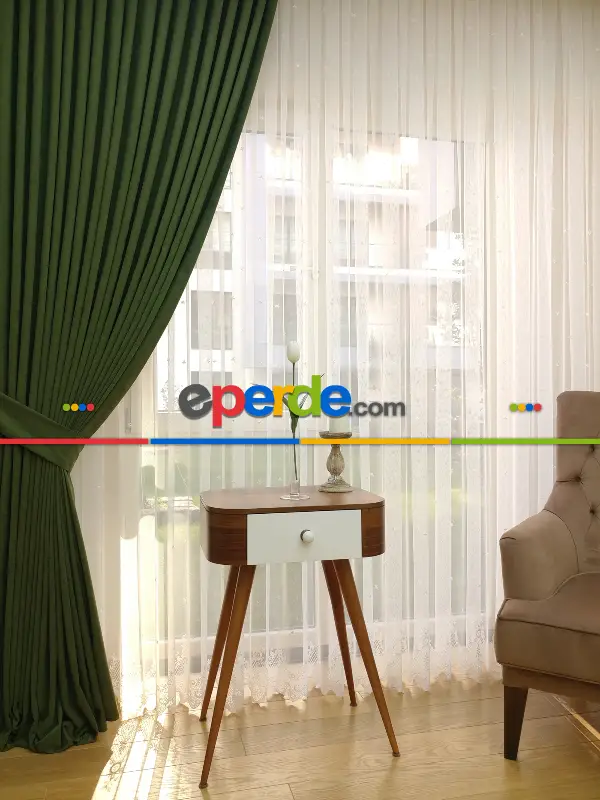 Salon Fon - Çimen Yeşil Düz Fon Perde (  Dökümlü Fon )- Yeşil