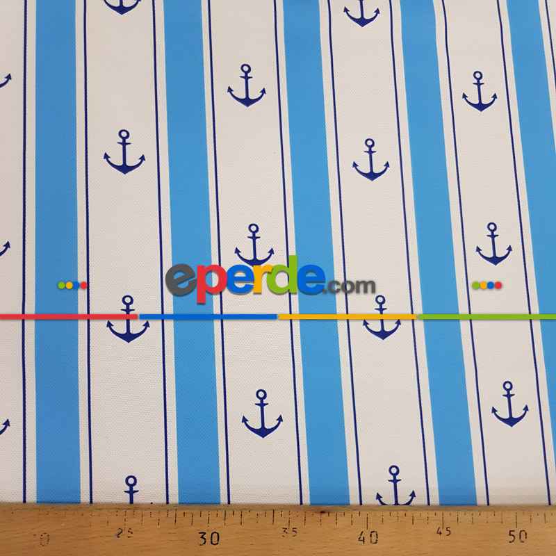 Bebek Odası Fon Perde - Çapa Desenli Fon Perde Evm560 Kumaşı Kalındır Duck Bezi Değildir- Mavi