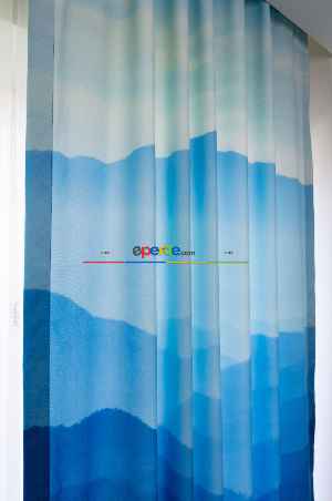 Hazır Ölçülü Dökümlü Kumaştan Mavi Dağ Manzaralı Baskılı Pilesiz Fon Perde 1. Kalite