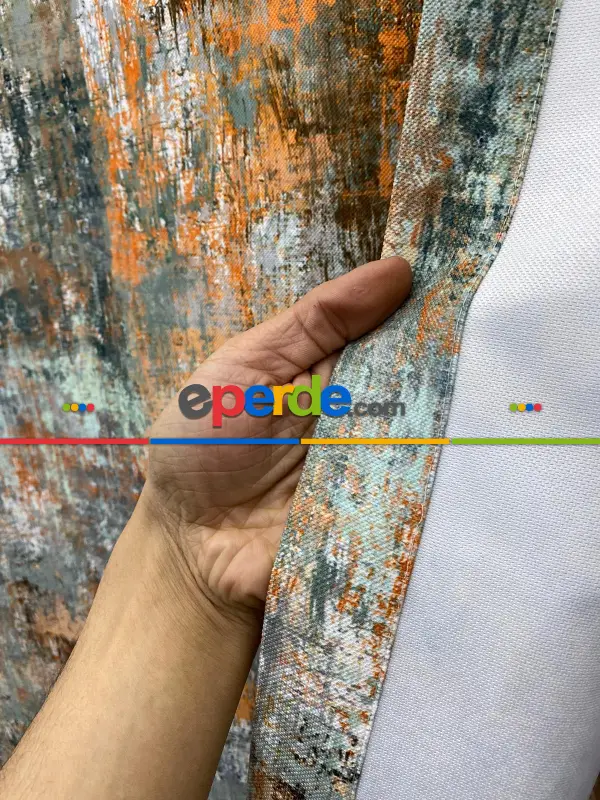 Patinedesenli Modern Desenli Fon Perde 3 - ( Kalın Pamuklu Kumaş)- Siyah-mavi-füme-ekru-hardal Sarısı-turkuaz Yeşili Ara Renk