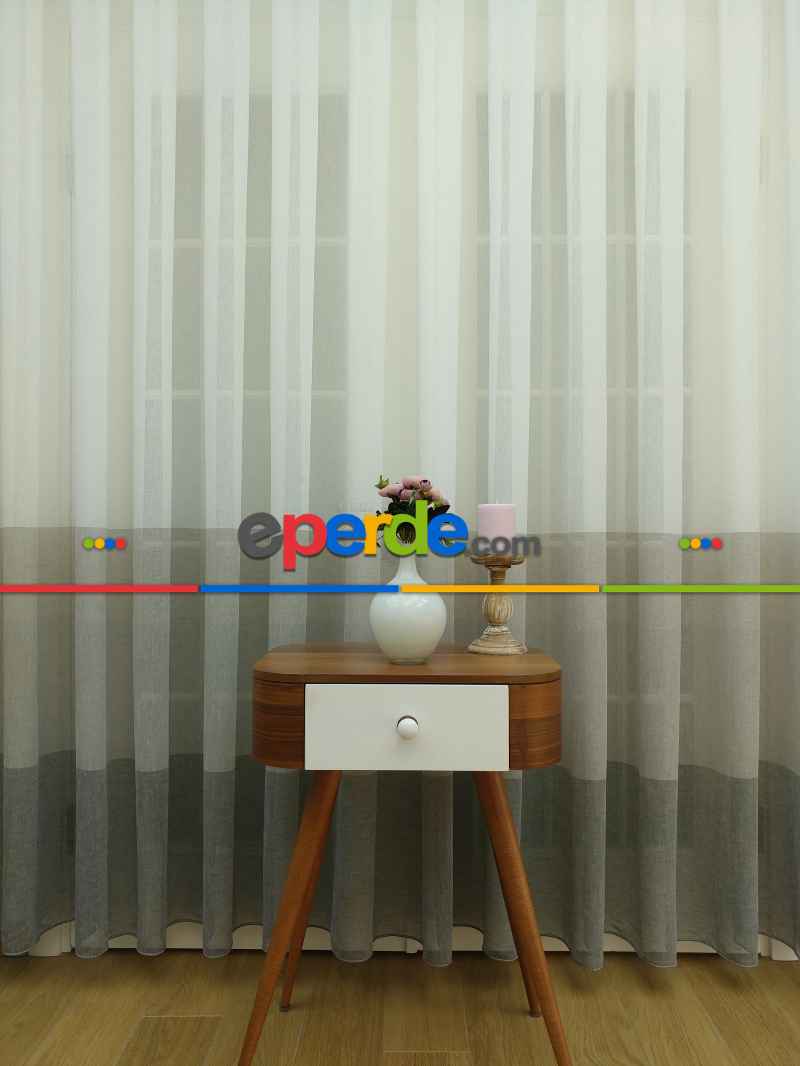 Oturma Odası - Keten Tül Degrade Perde- Gri-füme-antrasit-gri Açık