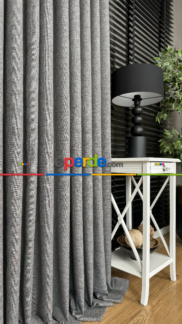 Füme Gri Düz Naturel Keten S Pile Fon Perde, Premium Kalite Serisi Ağır Gramajlı