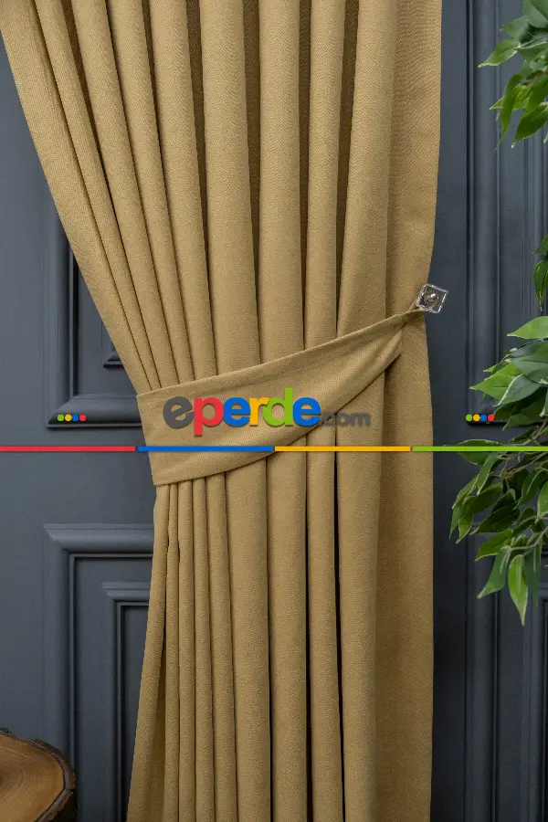 Bej Rengi Düz Fon Perde Dökümlü Fon Perde 12490